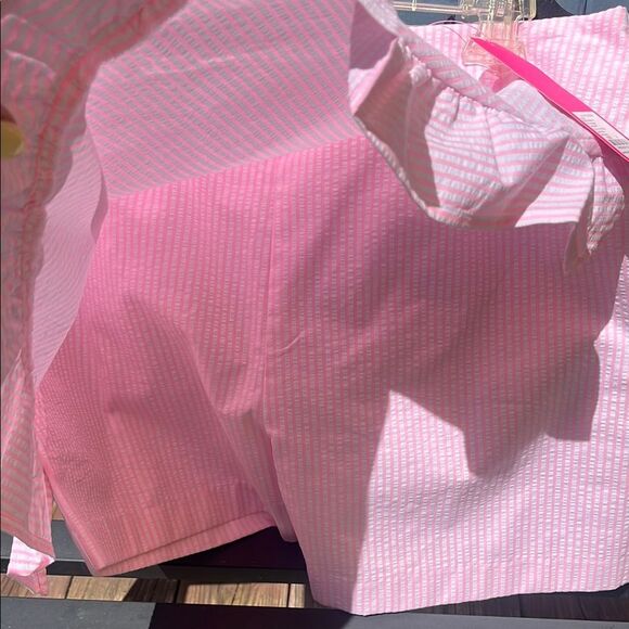 NWT Lilly Pulitzer Faye Skort Capri Coral Pink Seersucker Stripe Ruffle 8 - Picture 4 of 7